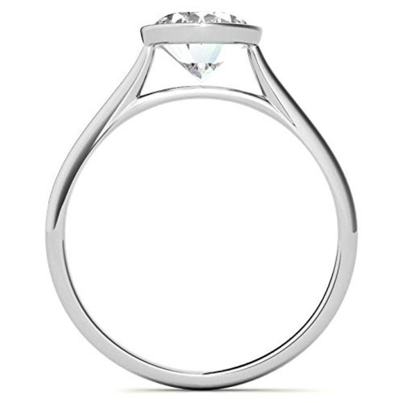1.50 Carat Oval Cut Lab Created Diamond Solitaire Petite Bezel Engagement Ring - Picture 2 of 7